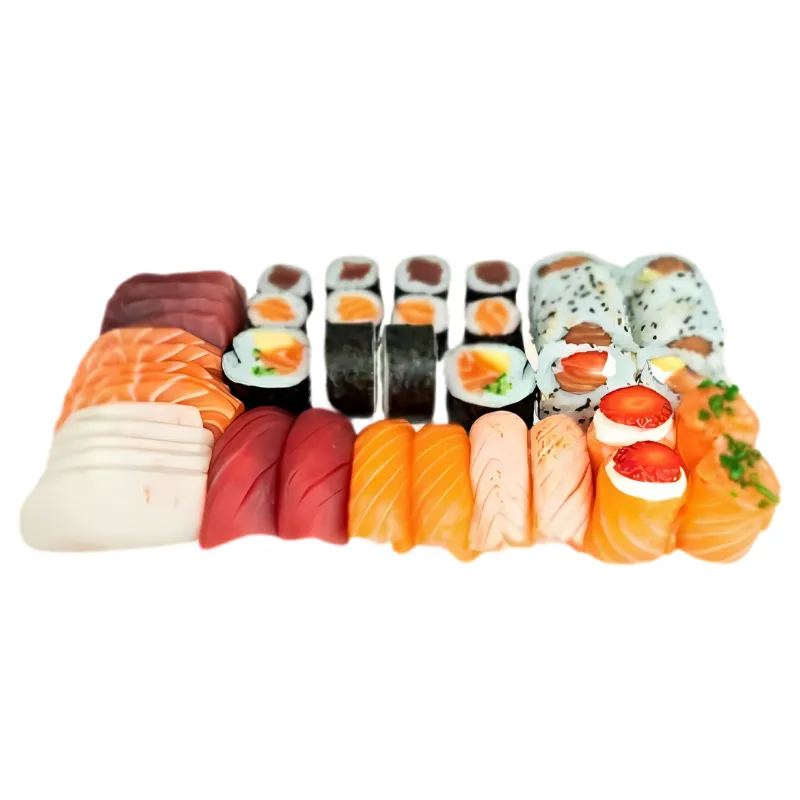World Premium 50 Peças - 6- Sashimi Salmão, 6- Sashimi Atum, 6- Sashimi Peixe Branco, 4- Uramaki Salmão Phila manga, 4- Uramaki Salmão Phila Morango, 2- Nigiri Salmão, 2- Nigiri Salmão Braseado, 2- Atum, 2- Gunkan Salmão, 2- Gunkan Morango, 2- Gunkan Massago, 4- Hossomaki Atum, 4- Hossomaki Salmão, 4- Futomaki California