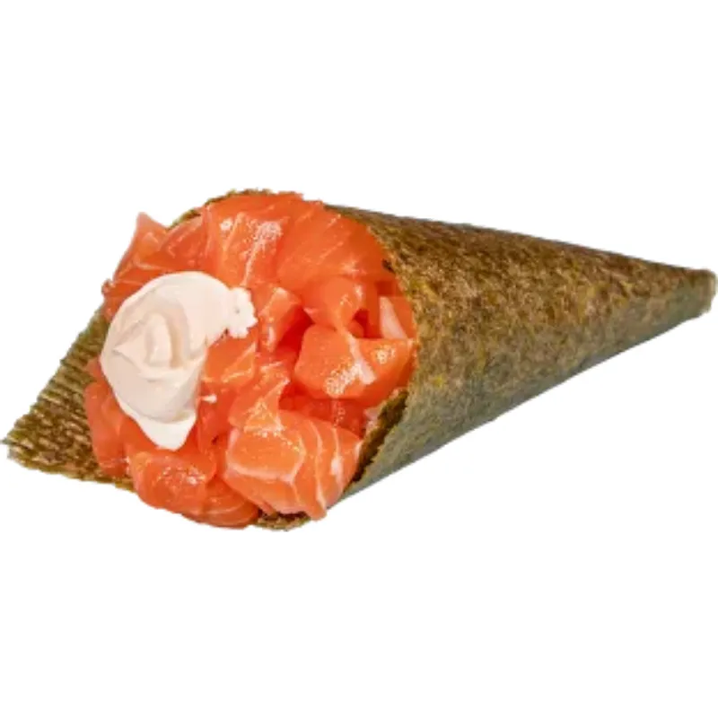 Temaki Salmão Phila - Peixe cortado em cubos com philadelphia e enrolado tipo cone