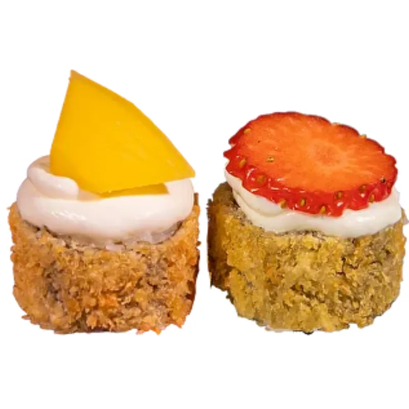 Hot Salmão, Morango e Manga 8 Peças - Rolo de sushi, panado e frito com queijo creme, morango e manga