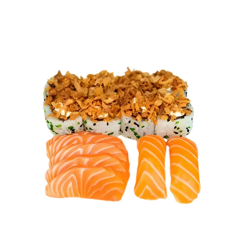Mini World 15 Peças - 8- Uramaki Salmão Crispy, 2- nigiri salmão, 5- Sashimi Salmão