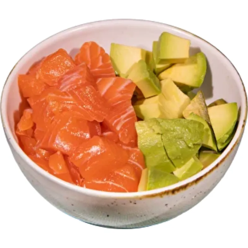 Poke de Abacate - Arroz de sushi, maionese, salmão e abacate