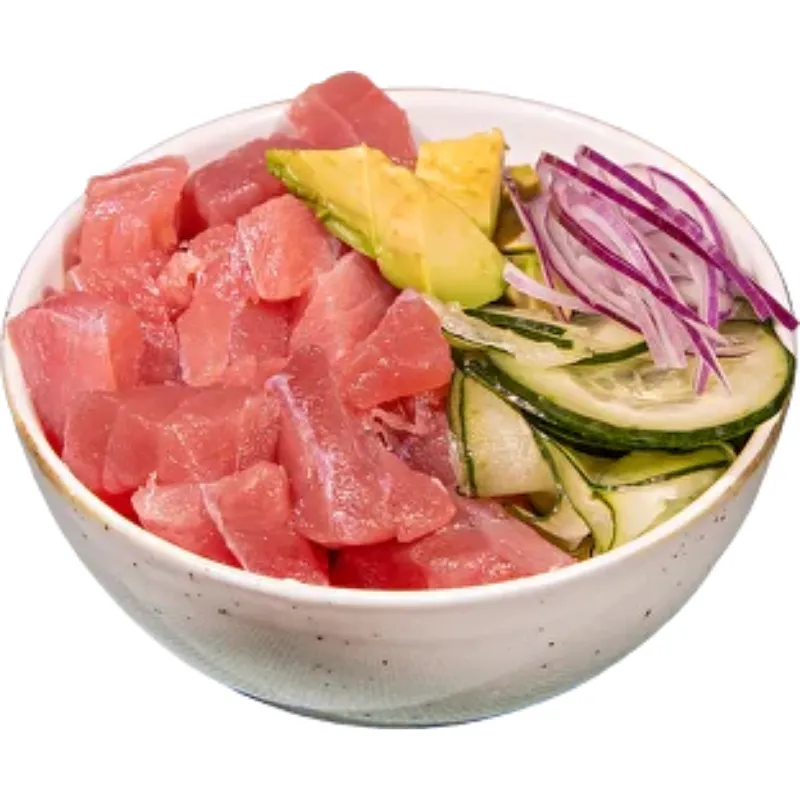 Poke Tradicional - Arroz de sushi, maionese, atum, abacate, pepino, cebola roxa, cebolinha