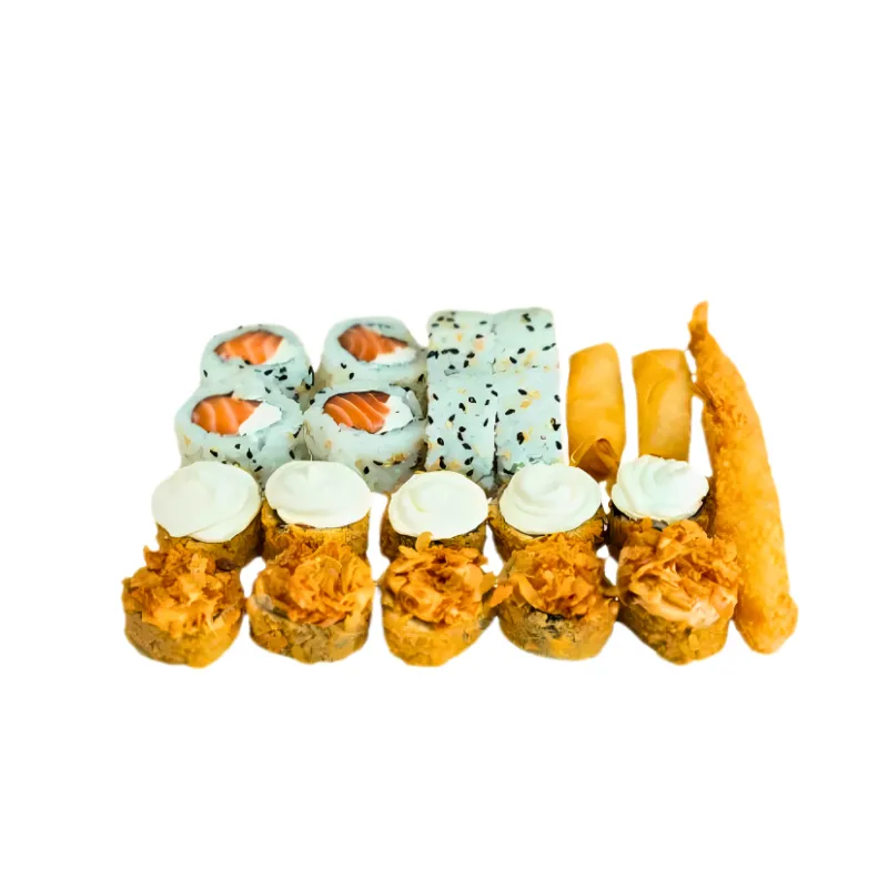 Hot Mix 22 Peças - 8- Uramaki Salmão philadelphia, 5- hot phila, 5- hot crispy, 2- camarão tempura, 2- mini crepe de legumes