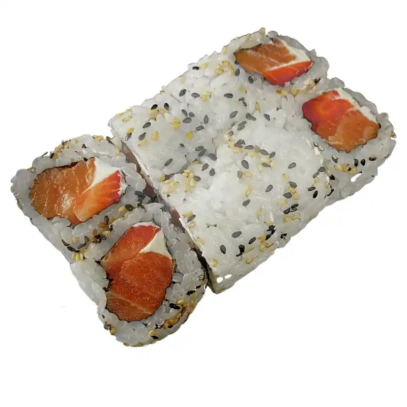 Uramaki Salmão Morango Phila - Rolo com Arroz por Fora ( salmão, morango e queijo creme) 8 peças