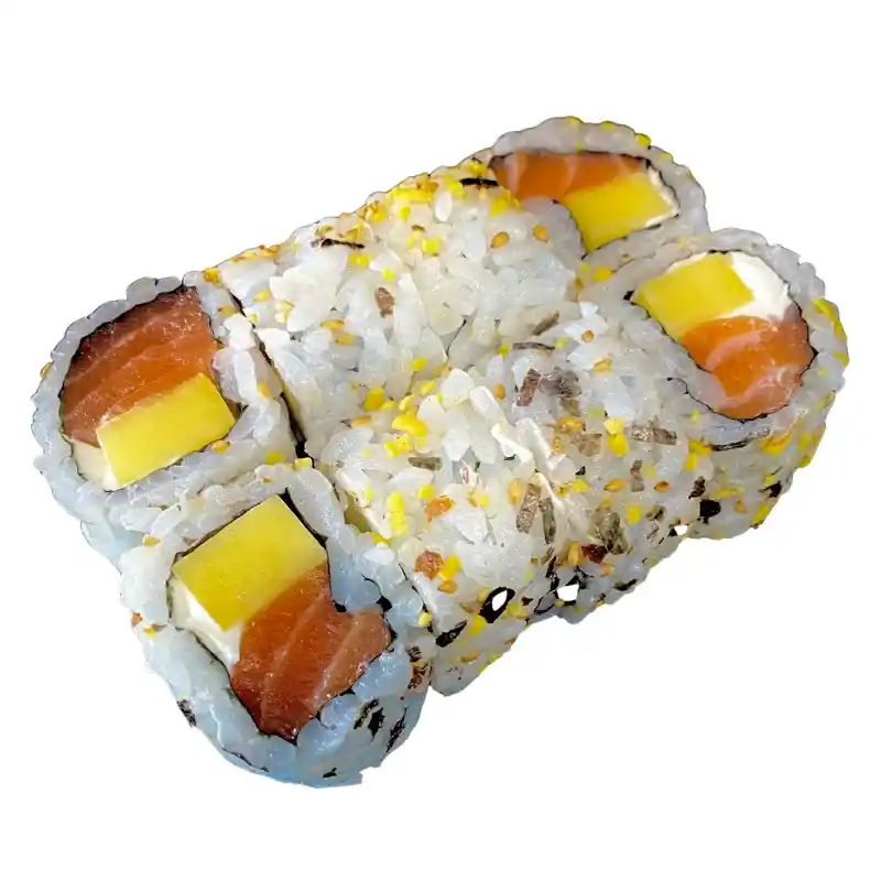 Uramaki Salmão Phila Manga - Rolo com Arroz por Fora ( salmão, manga e queijo creme) 8 peças