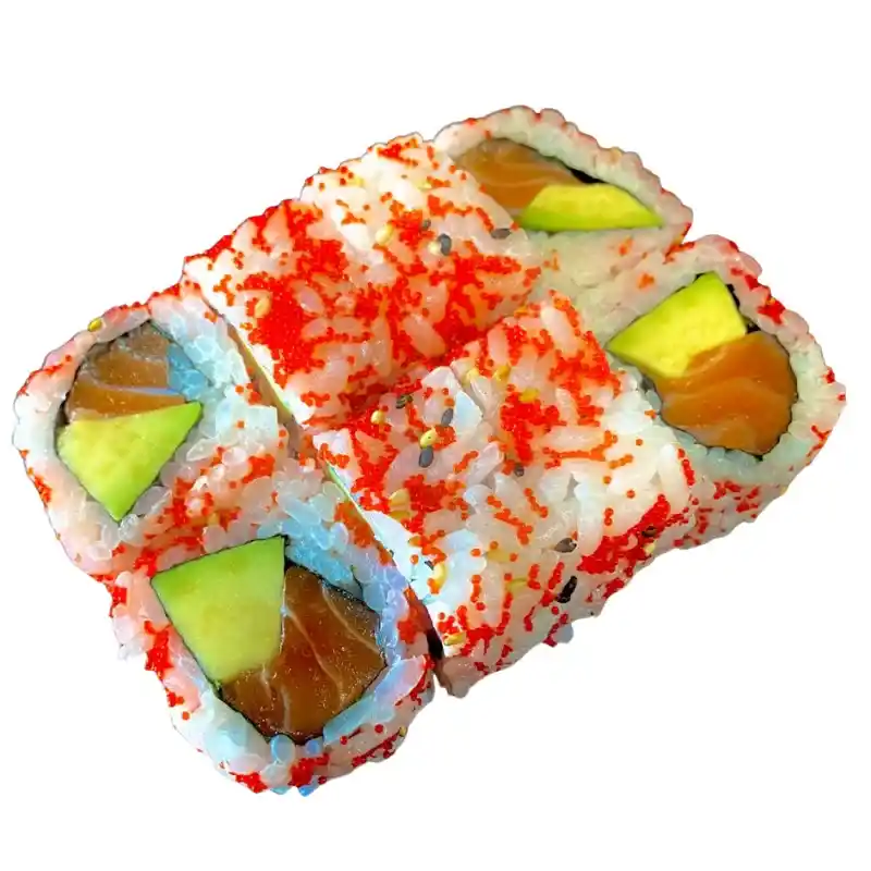 Uramaki Salmão Abacate 8 Peças - Rolo com Arroz por Fora ( salmão, massago e abacate) 8 peças