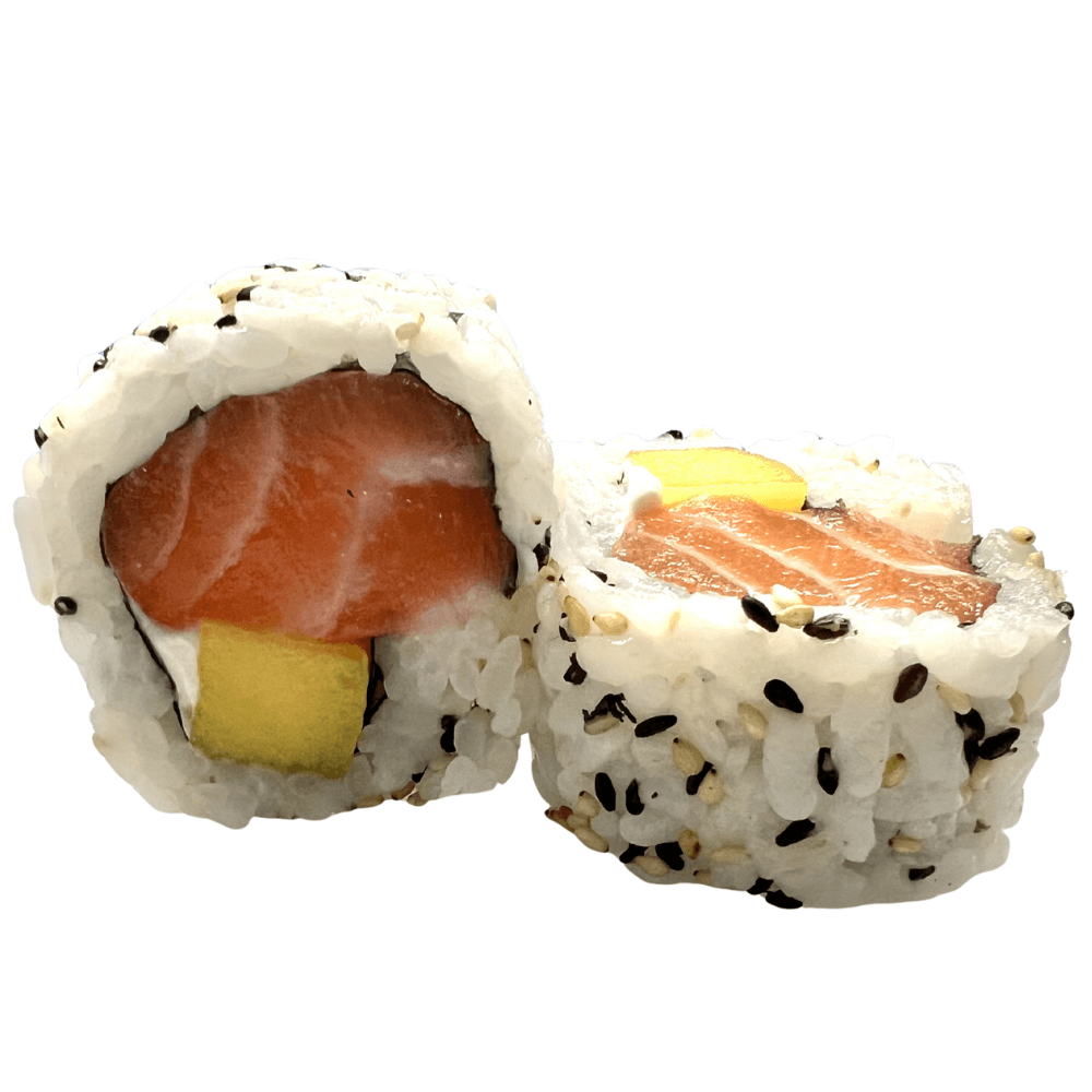 Uramaki Salmão Phila Manga 8 Peças - Rolo com Arroz por Fora ( salmão, manga e queijo creme) 8 peças