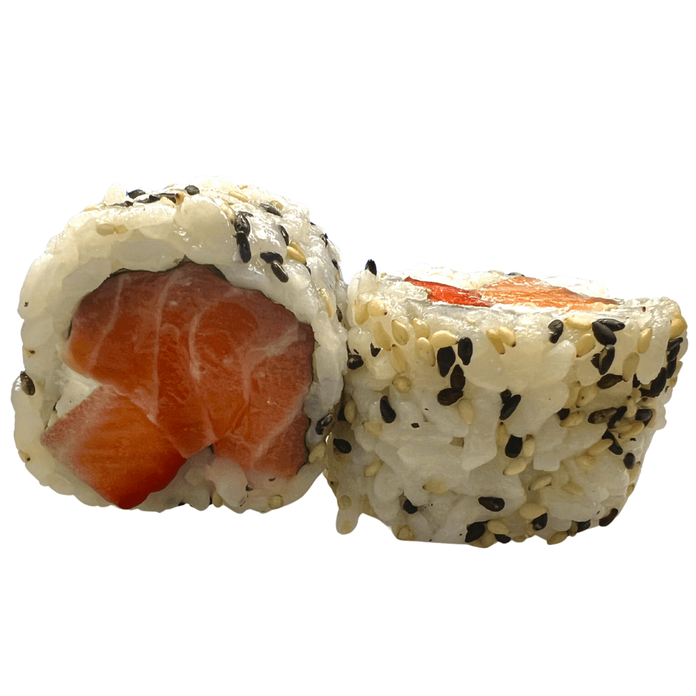 Uramaki Salmão Morango Phila 8 Peças - Rolo com Arroz por Fora ( salmão, morango e queijo creme) 8 peças