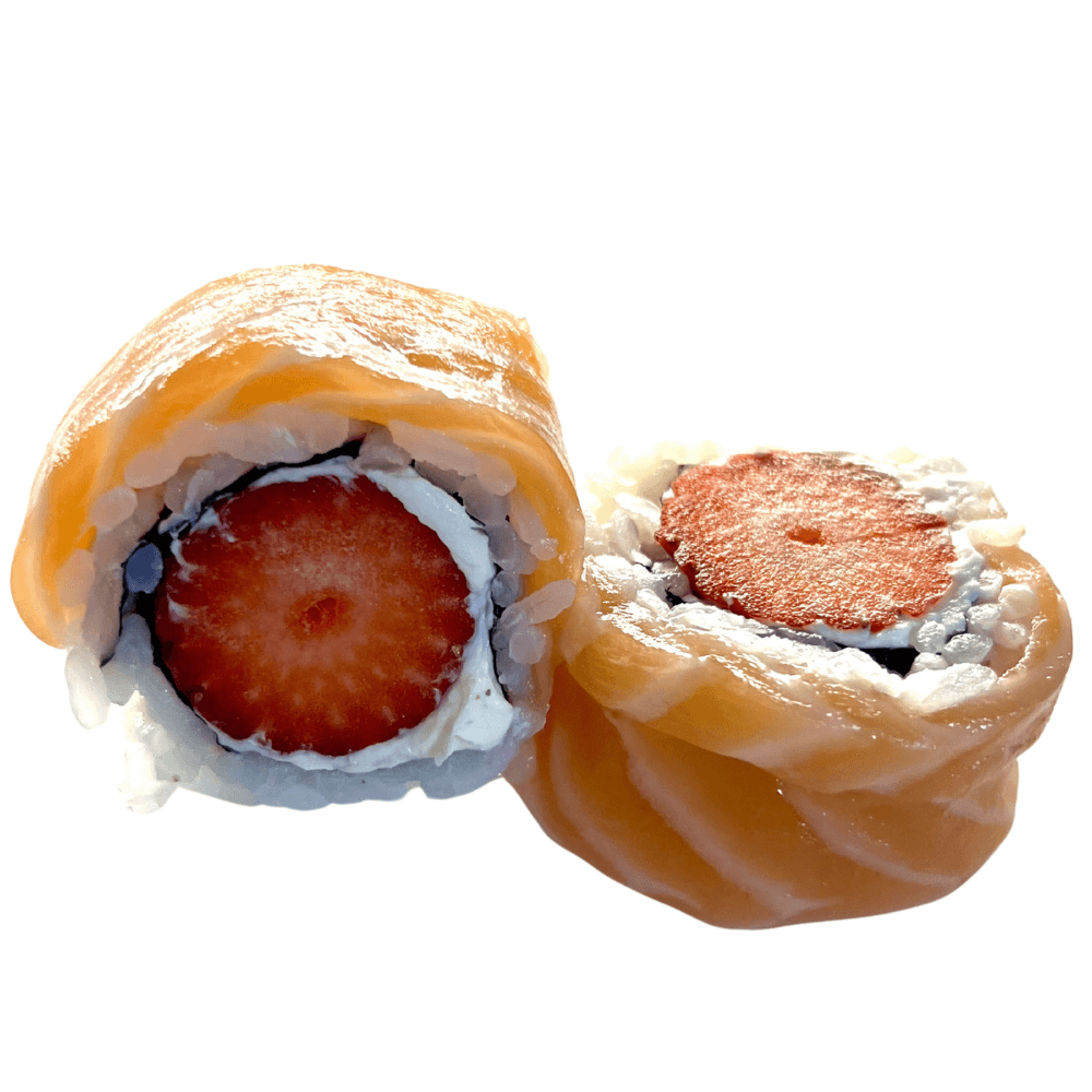 Uramaki Morango Especial 8 Peças - Rolo com Arroz por Fora , salmão , morango e Philadelphia 8 peças
